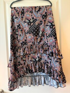 Roper Black Paisley High-Low Ruffle Skirt with Multicolor Print